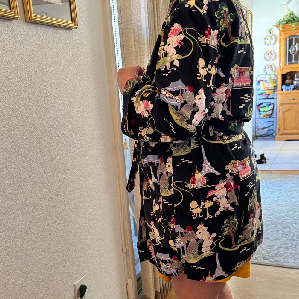 Black 50’s Inspired Poodle Print Robe with Pink Lining Nick and Nora 100%cotton